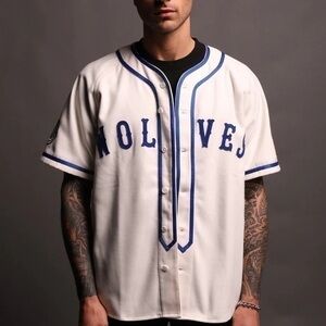 WOLVES DARC SPORT OUR WAY HERITAGE BASEBALL JERSEY CREAM BLUE Limited Edition
